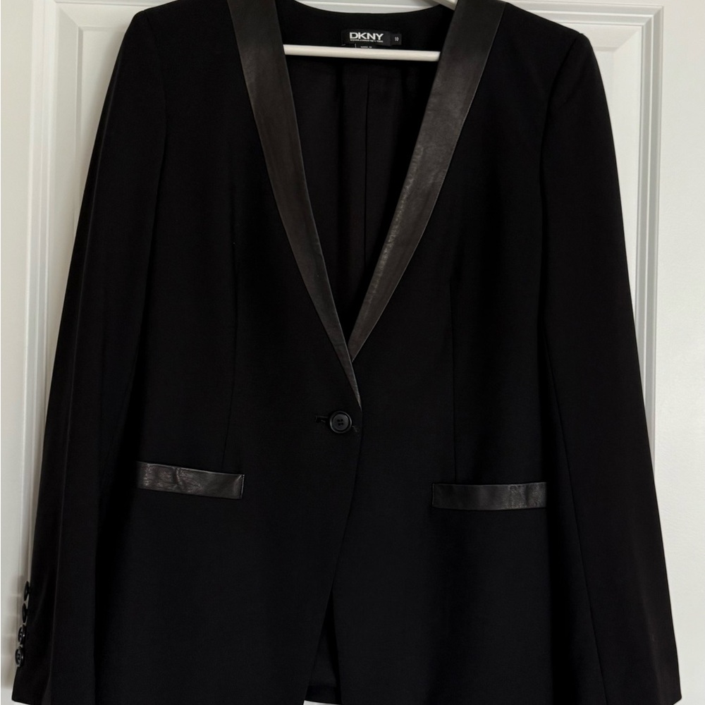 DKNY Black Satin Trim Blazer Tailored Evening Jacket